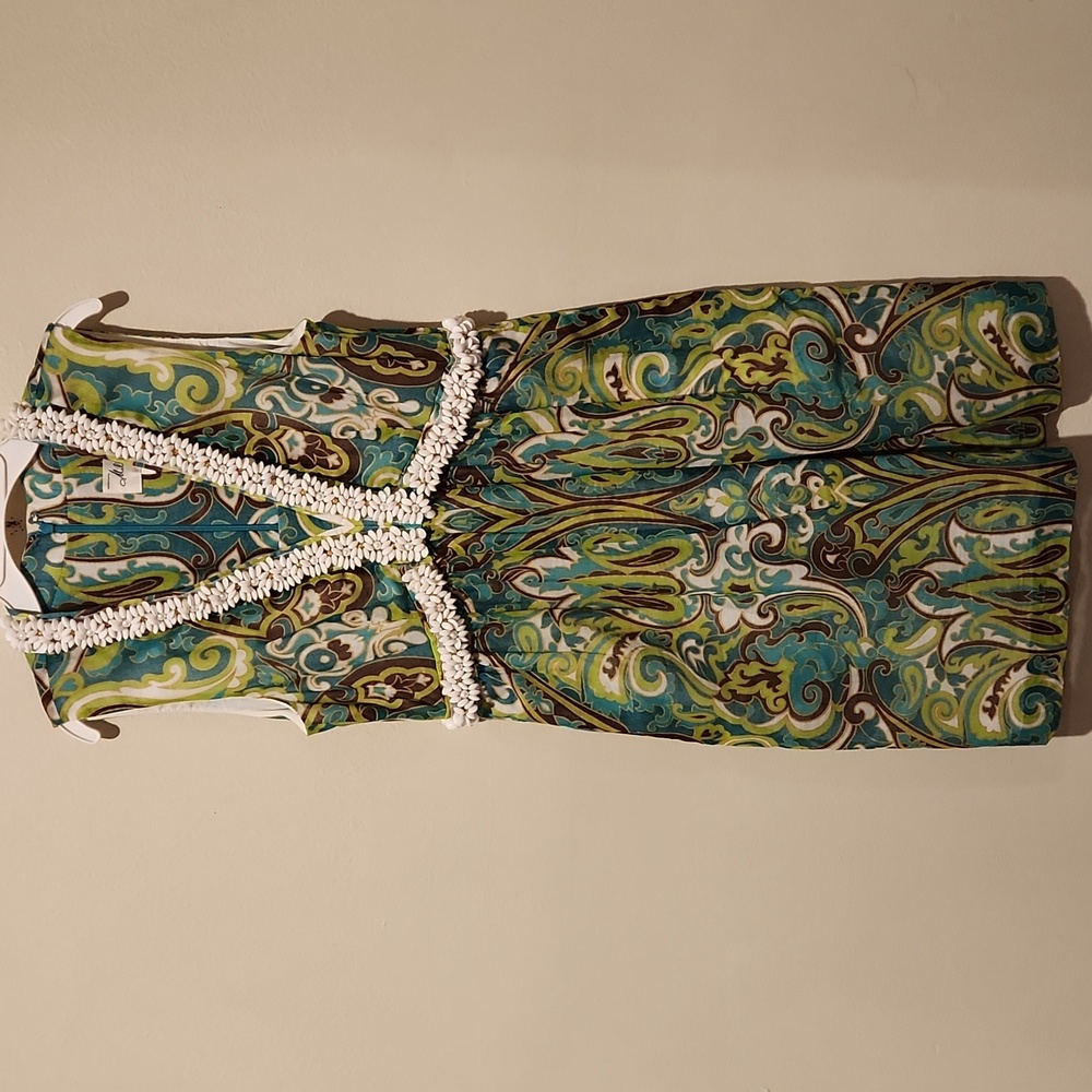 ❤️ NWOT! MILLY BEADED GREEN GOLD BROWN A-LINE DRESS, 2 - Picture 15 of 16